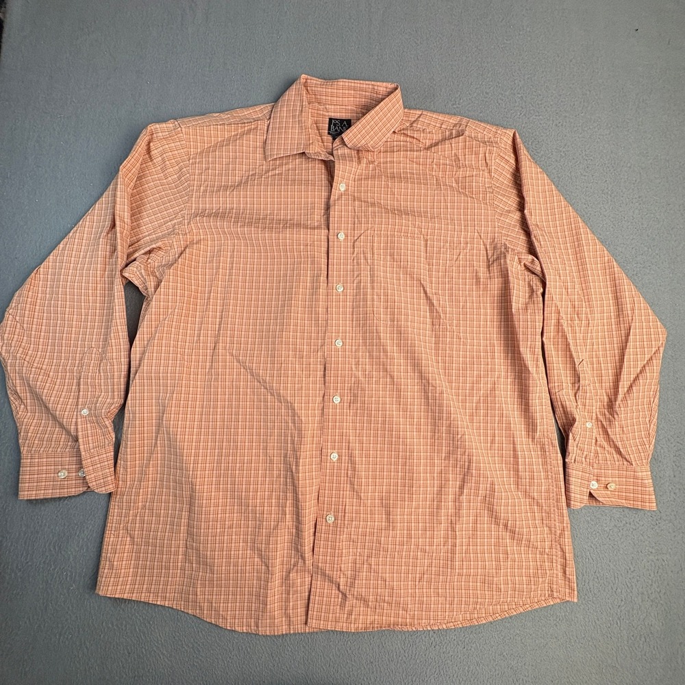 Jos A Bank Travelers Collection Orange Plaid Button Down Shirt Mens XL Cotton